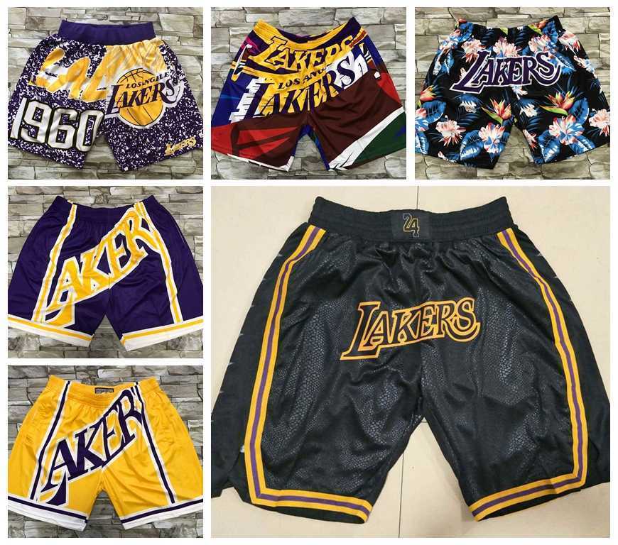

Los Angeles''Lakers''Men Basketball Shorts JUST DON Stitched Mitchell and Ness With Pocket Zipper Sweatpants Mesh Retro Sport PANTS