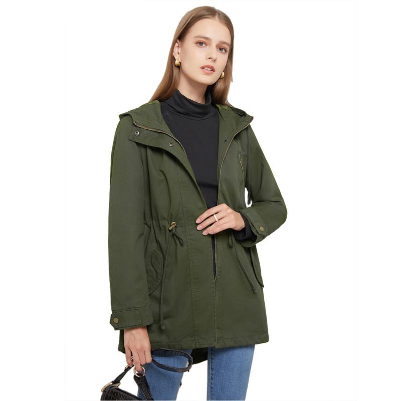 

Women's Trench Coats Casual Tops Women Cotton Hooded Coat Spring Autumn Large Size Loose Windbreaker Solid Lady Outerwear 7-Colors JH186Wome, Black