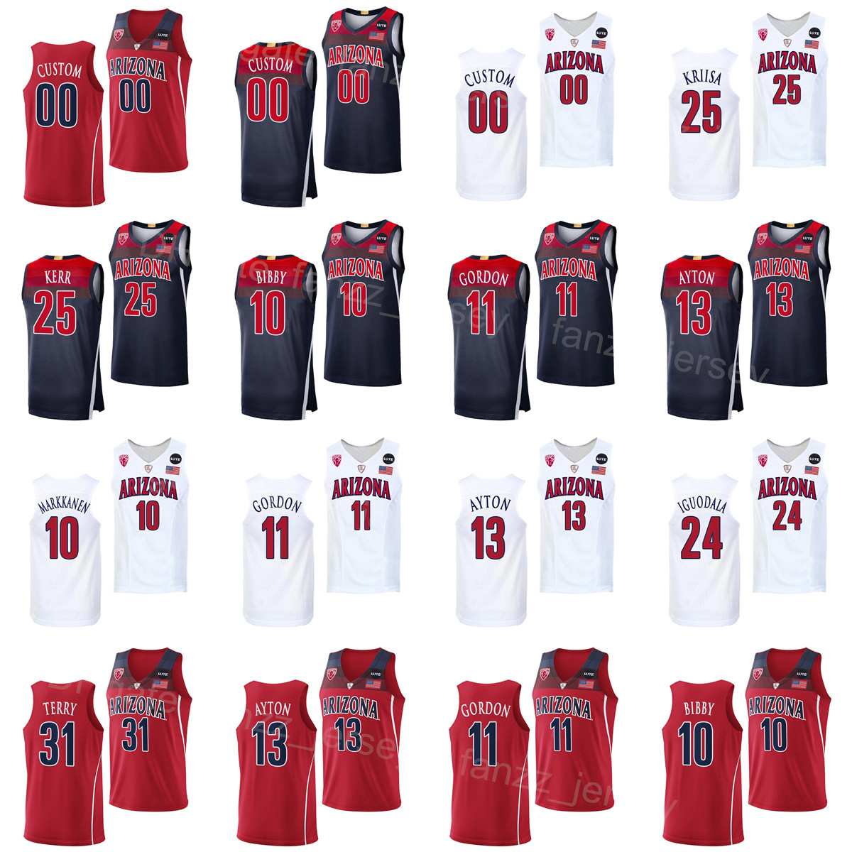 

NCAA College Arizona Wildcats Basketball 4 TJ McConnell Jersey University 24 Andre Iguodala 10 Lauri Markkanen 13 Deandre Ayton 11 Aaron Gordon Navy Blue Red White