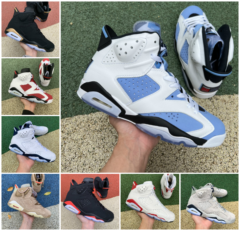 

Mens 6s UNC White Basketball Shoes Jumpman 6 Red Oreo Mint Foam Midnight Navy British Khaki Metallic Silver Black Cat Washed Denim Georgetown Bordeaux Men Sneakers, Bubble package bag