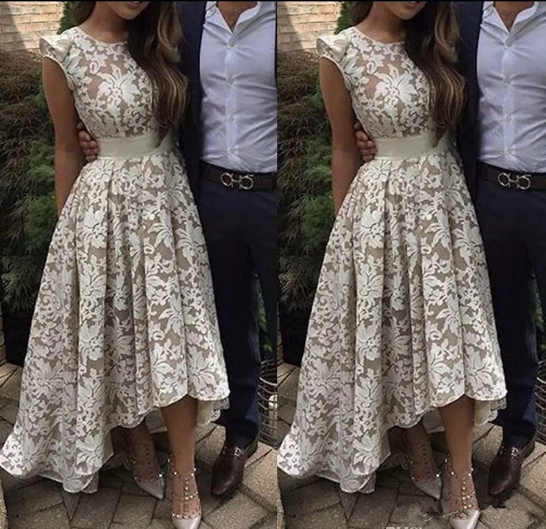 

Elegant High Low Prom Dresses Jewel Neck Full Lace Evening Gowns Custom Made Formal Cocktail Party Dress, Same as picture