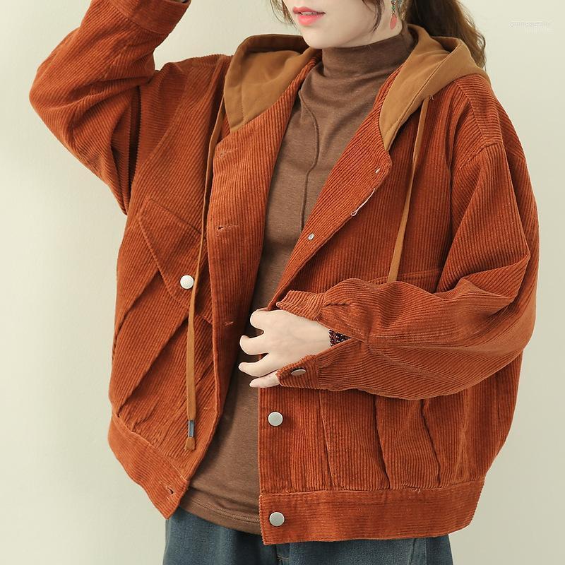 

Women's Down & Parkas 2022 Autumn And Winter Loose Cotton Lined Hooded Single Breasted Corduroy Vintage Large Casual Short Coat Guin22, Grey