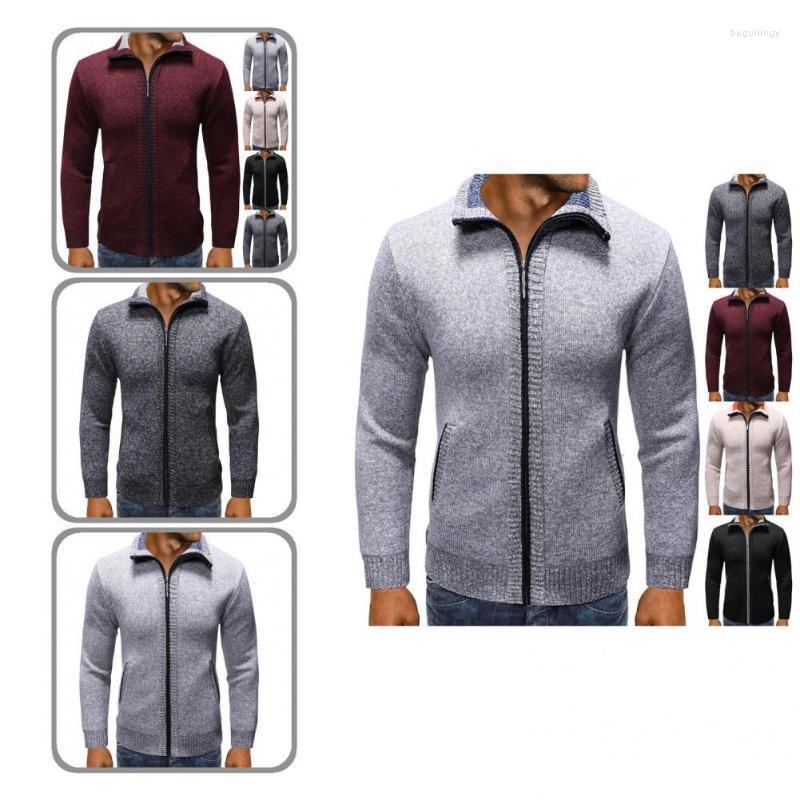 

Men's Sweaters Trendy Stand Collar Zipper Closure Cardigan Sweater Men Casual Cold Resistant Begu22, Khaki