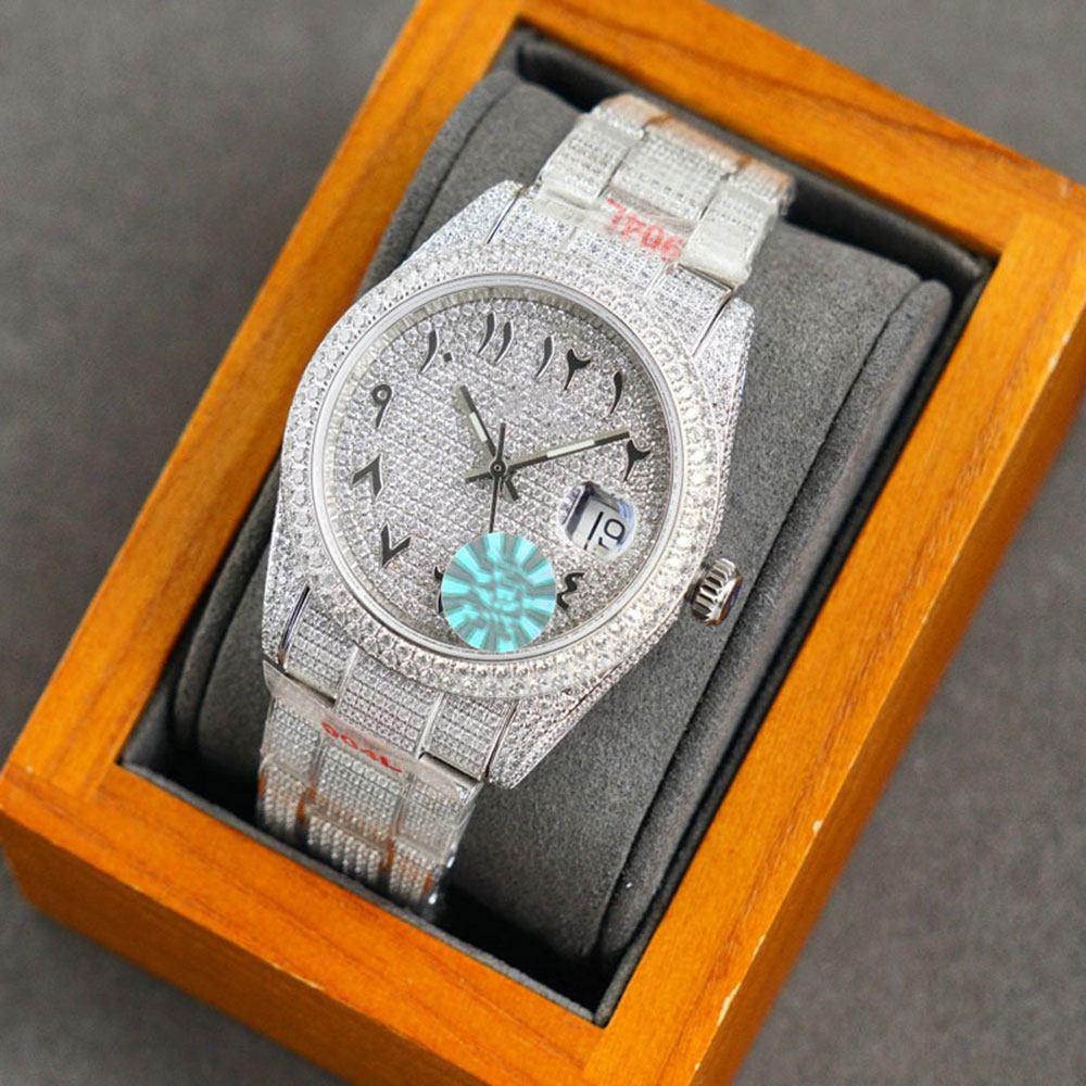 

Full Diamond Watch Mens Automatic Mechanical ice out Watches 40mm Swarovski Folding buckle Business Wristwatch 904L Stainless Steel Montre de Luxe Gifts watch, Color0001