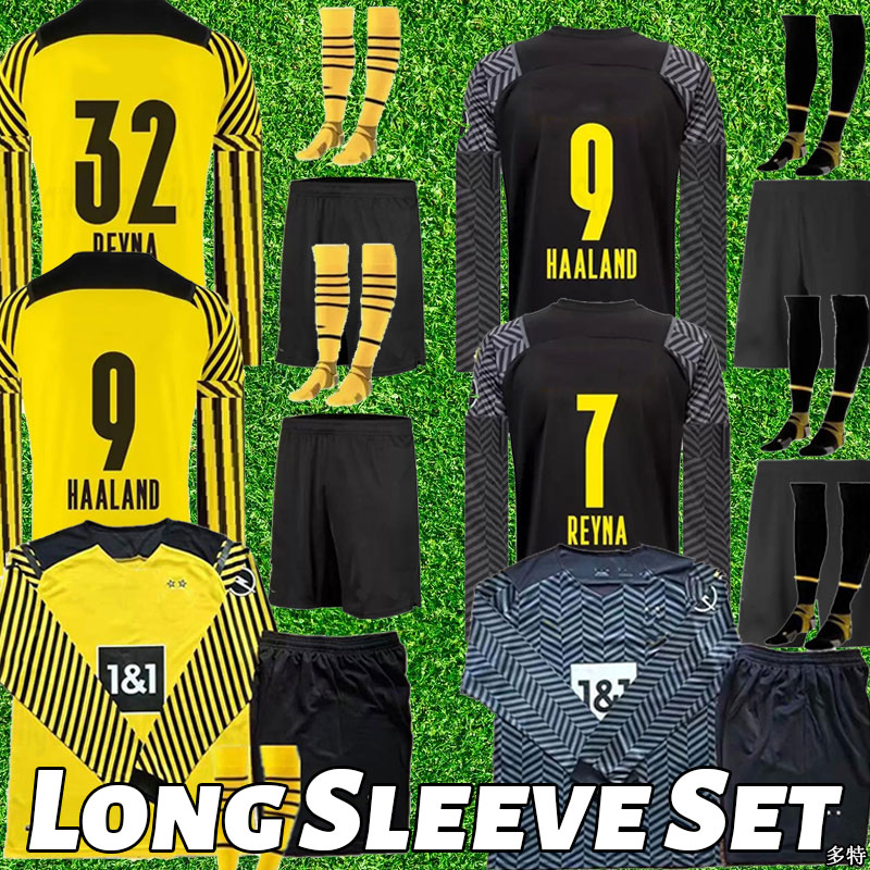 Maillots de football Dortmund Haaland à manches longues Reus Reyna Bellingham Football Shirts Hummels Brandt Hazard Jersey Men Full Set Kit Socks