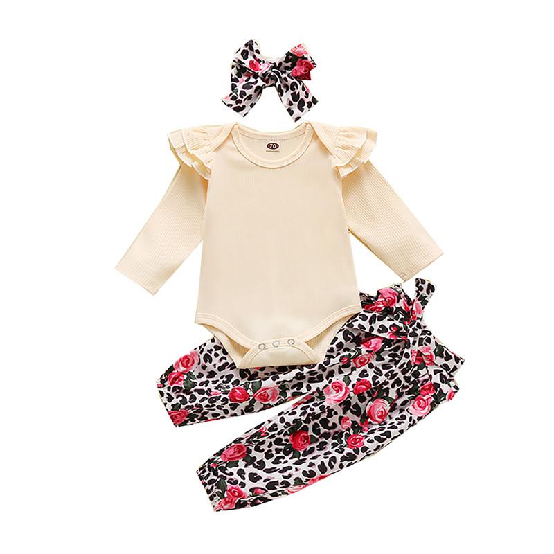

Clothing Sets One Persent 2022 Baby Girl Clothes Infant Born Pleated Long Sleeve Bodysuits Pant Headband 3PCS Set, Multi