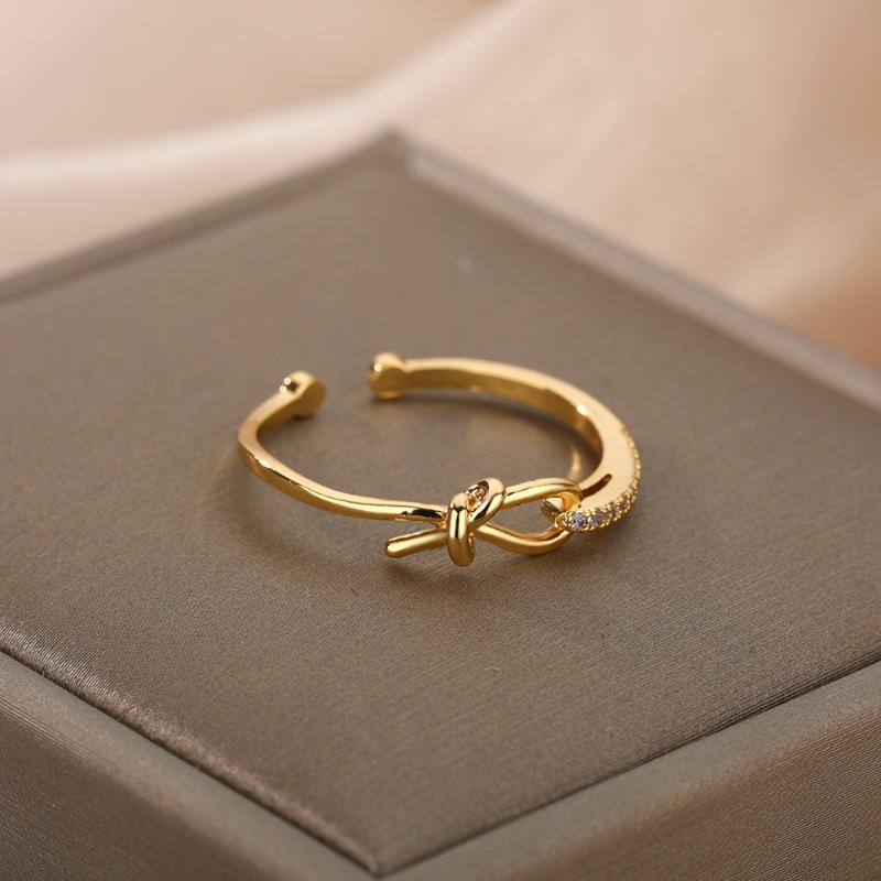 

Cluster Rings Bow For Women Stainless Steel Gold Ring Cute Zircon Graphics Open Adjustable Wedding Party Jewelry Gift Bijoux FemmeCluster
