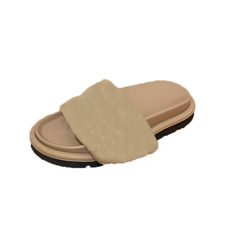 2022 Sandals Designer For Woman Pool Pillow Comfort Velcro Slippers Fashion Mule Embossed Leather Platform Slides Beach Shoes With Box