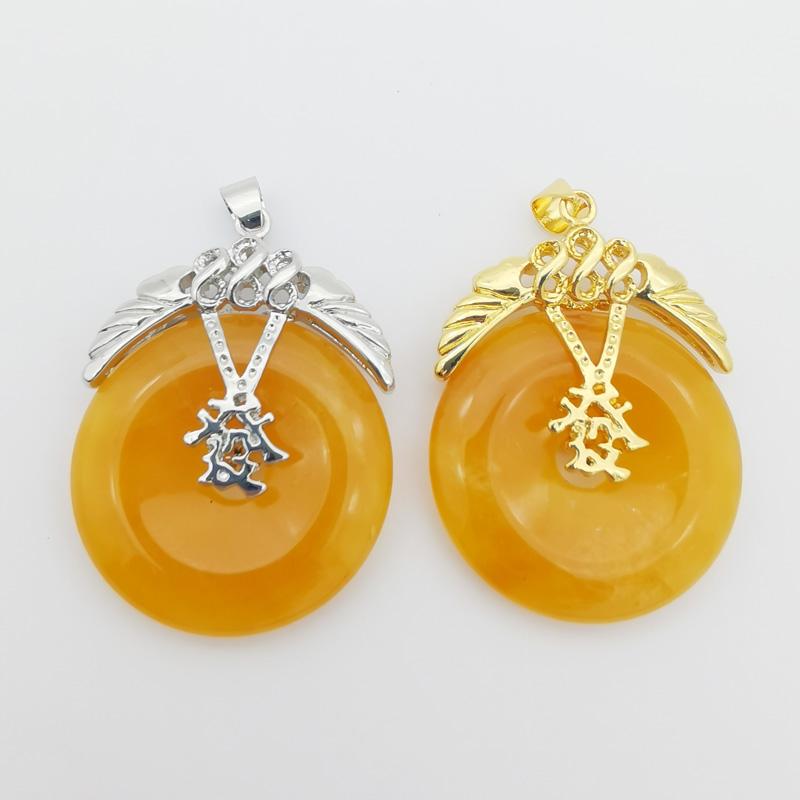 

Pendant Necklaces 30x30MM Fashion Imitation Orange Jades Circle Wealth 1PCS