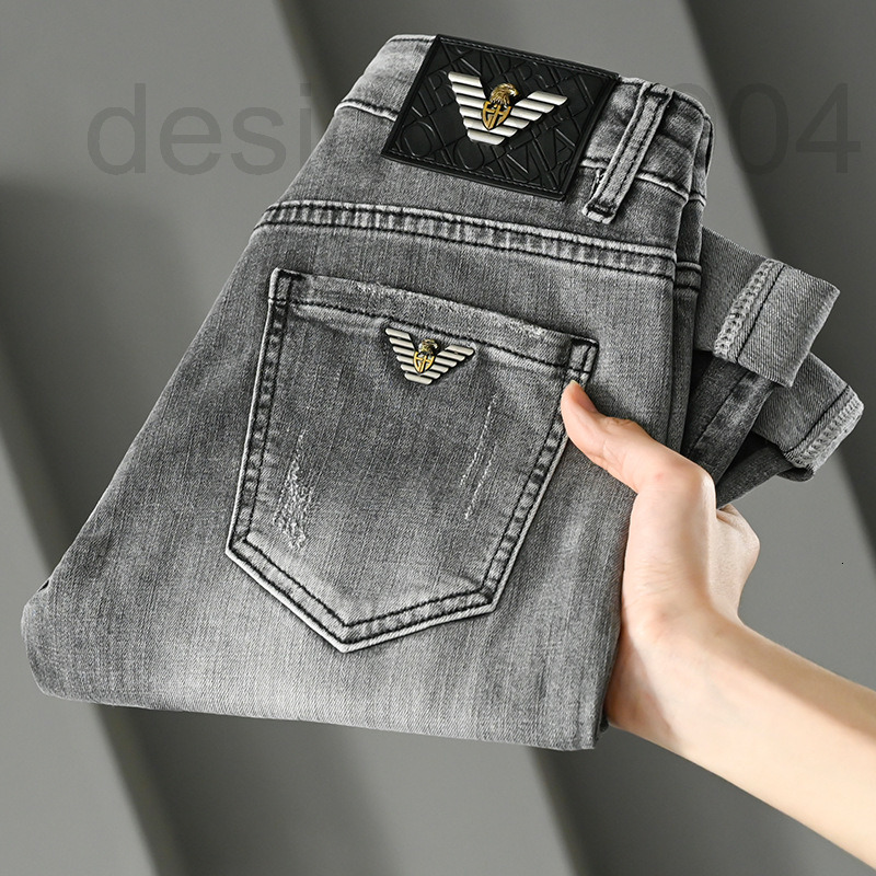

Men's Jeans designer 2022 spring jeans men's Korean version small foot slim fit light extravagant cotton elastic versatile youth grey trousers ZVQH, 2# packing bag