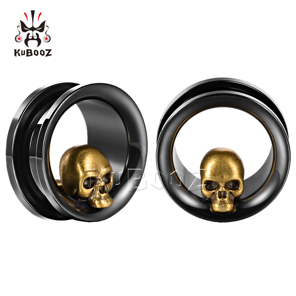 

KUBOOZ Stainless Steel Little Skull Ear Plugs Piercing Tunnels Body Jewelry Earring Gauges Stretchers Expanders Wholesale 8mm to 25mm 32PCS
