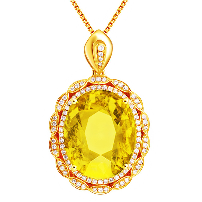 

Inlaid yellow diamond egg-shaped diamond crystal pendant necklace Micro-set zircon full diamond blooming floral luxury party jewelry