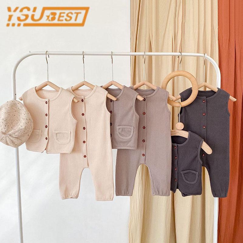

Clothing Sets Spring Autumn Baby Boy Girl Sleeveless Romper Suit 2PCS Solid Color Jumpsuit Toddler Set ClothesClothing, 23022 beige r