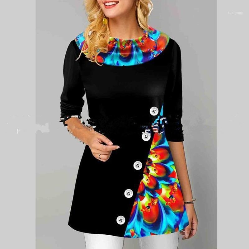 

Plus Size Loose  To 5XL Womens Tops And Vintage Lady Shirts Clothes Top Long Sleeve Digital Printing Floral Women' Blouses, White