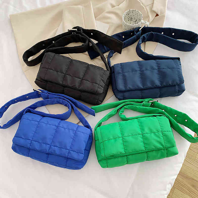 

New Fashion Space Pad Cotton Women Shoulder Bags Winter Nylon Padded Quilted Shopper Bags Female Casual Crossbody Bags Handbags Y220409, Black