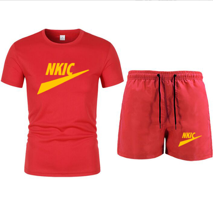 

Summer 2022 Two Piece Tracksuit Set Men Short Sleeve 100% Cotton T Shirt Brand LOGO Print Top Shorts Men's Design Fashion T-shirt, Orange