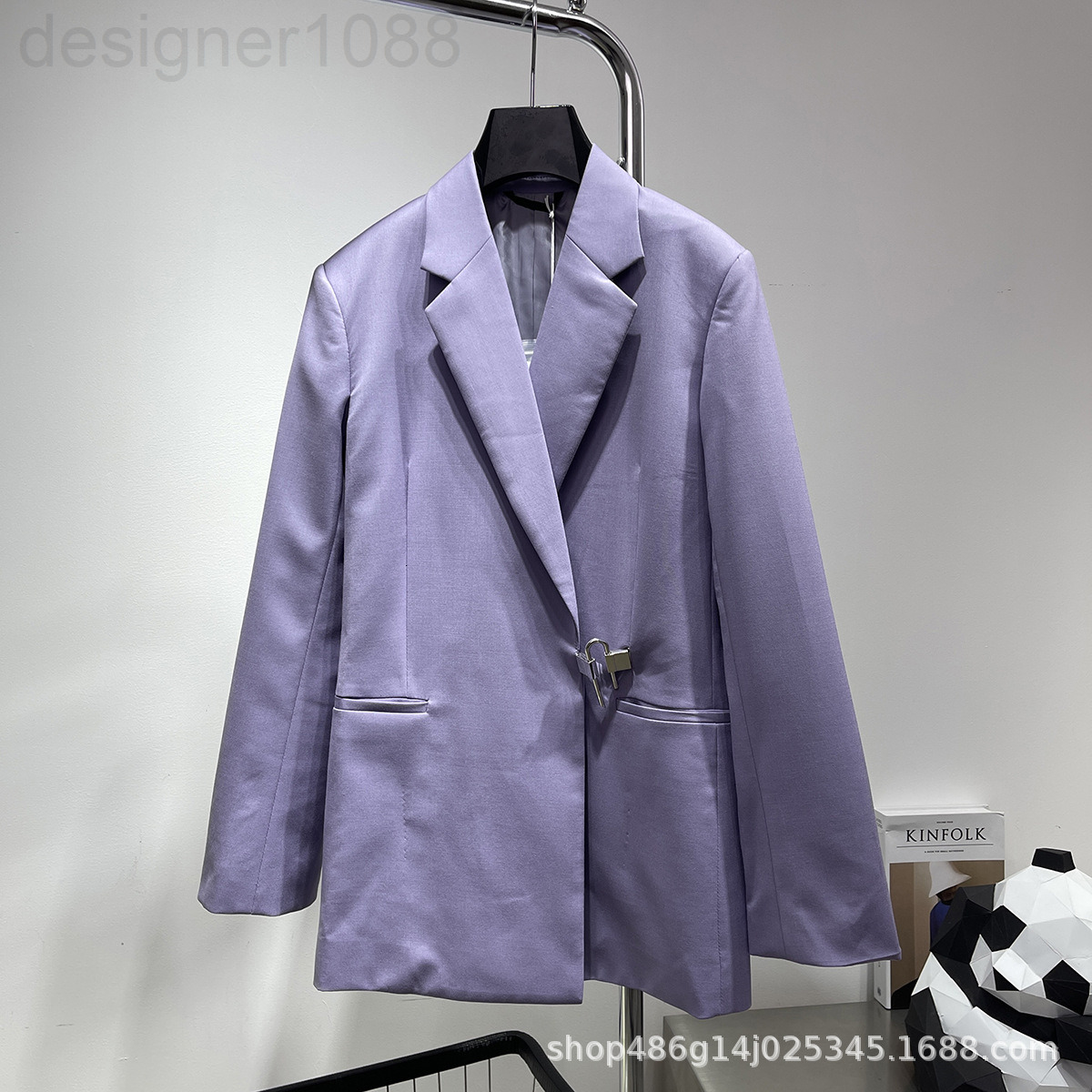 

Women' Suits & Blazers designer [Correct version]Autumn and winter new giv home purple medium length suit lock irregular wool coat LGTY, 2# packing bag