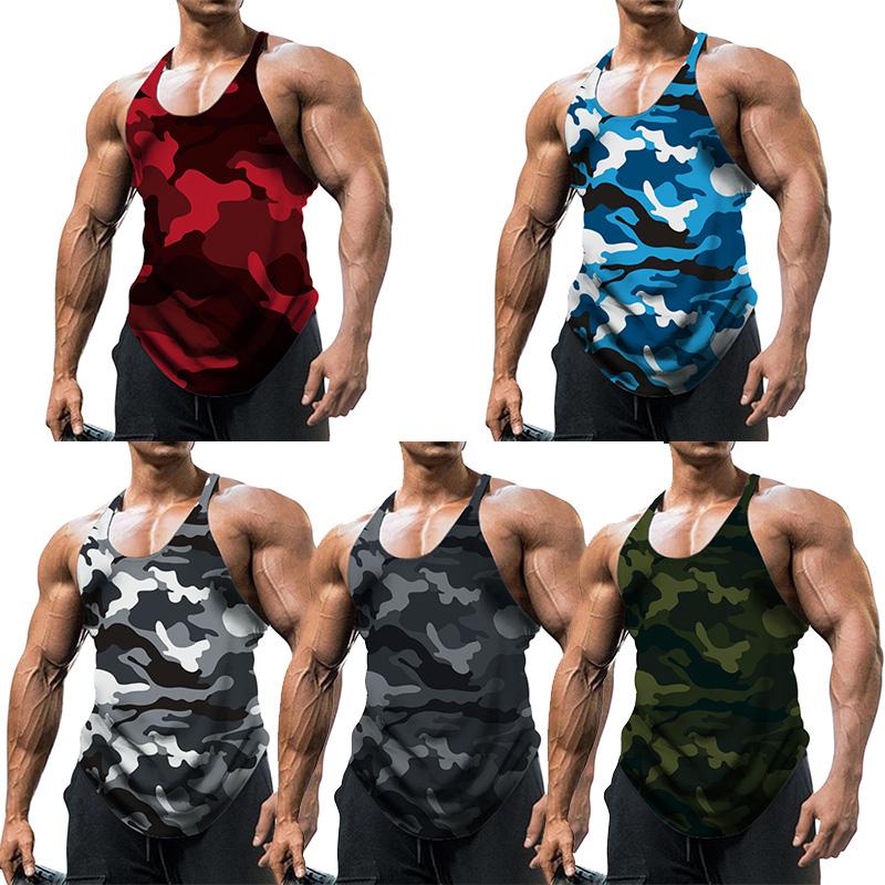 

Men's Tank Tops Summer Camouflage Vest Men's Top Breathable Bodybuilding Tee Gym Sleeveless Men T-shirt Fashion Crew Neck Fitness TeeMen, Army green