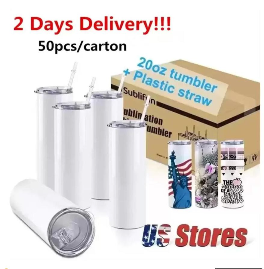 

US STOCK STRAIGHT 20oz Sublimation Tumbler Blank Stainless Steel Mugs DIY Tapered Vacuum Insulated Car Tumblers Coffee 2 Days Delivery P0728, 20oz white