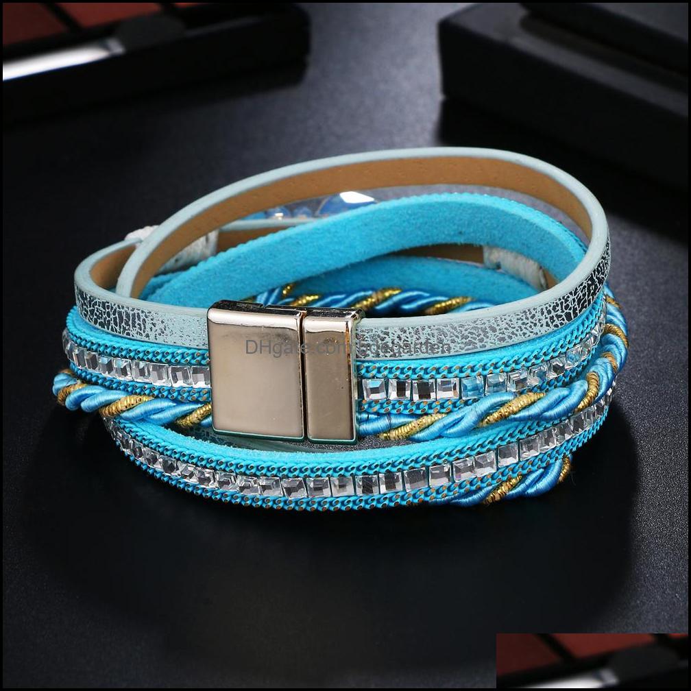 

Charm Bracelets Jewelry Fashion- Be Beads Bracelet For Woman Mtiple Layers Leather Bangles Rope F Dhvc8
