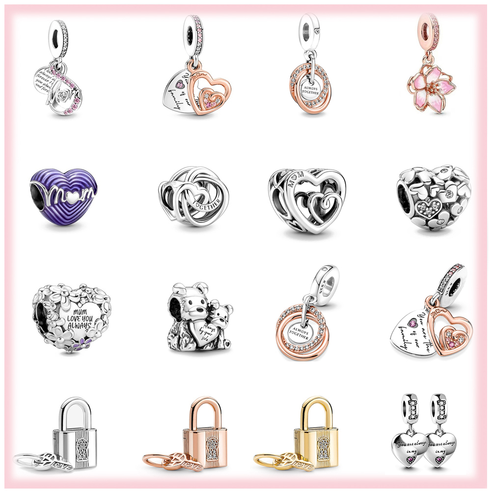 

new 925 sterling silver mothers day mom heart lock pendant diy fine beads fit pandora charms jewerly bracelet gift accessories