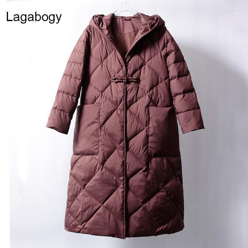 

Women's Down & Parkas Lagabogy 2022 Winter Jacket Women Long 90% White Duck Coat Female Warm Loose Hooded Snow Outwear Guin22, Black