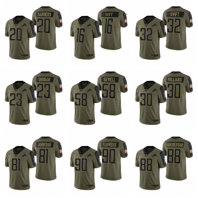 

Jersey Detroit''Lions''Men Youth 20 Barry Sanders 16 Jared Goff DAndre Swift T.J. Hockenson Penei Sewell Frank Ragnow Football''nfl