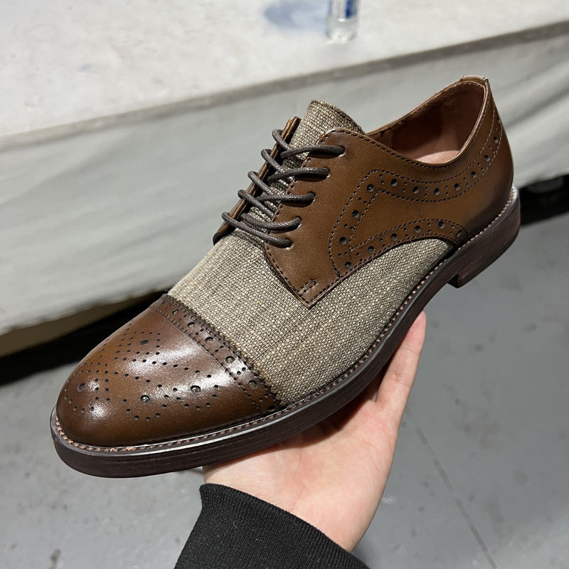 

Casual Men Shoes PU Leather Trend Simple Lace-Up Daily Office Microfiber Stitching Brock Hollow Carving Pointed-toe Shoes CP186, Clear