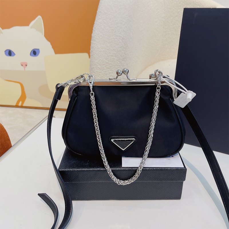 

Luxury Satin Evening Bag High Quality Silver Chain Shoulder Bag Women 2022 Crossbody Designer Handbag Classic Nylon Messenger Wallet Ladies Fashion Handbags, Black