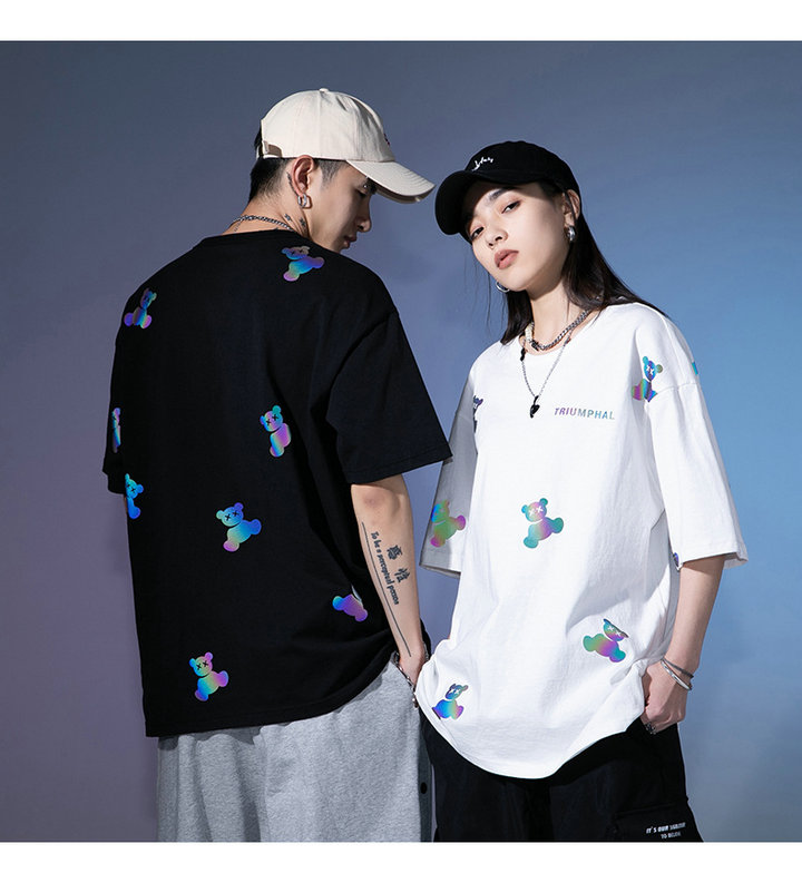 

Short Sleeve Tee Shirts For Men 2022 Spring Summer New Fashion Colorful Bear T- Shirts Men's Print Top, White