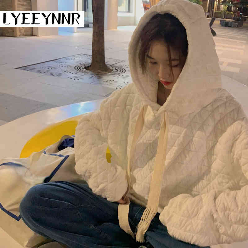 

Lyeeynnr Solid Color Loose Hoodies Women Long Sleeve Sweet Pullovers Autumn Winter 2022 New Arrival Sweatshirts, White