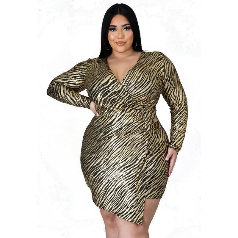 

Casual Dresses European Style Party Dress Woman V-neck Long Sleeve Plus Size Female Vestido Bling Banquet Bodycon, Black;gray