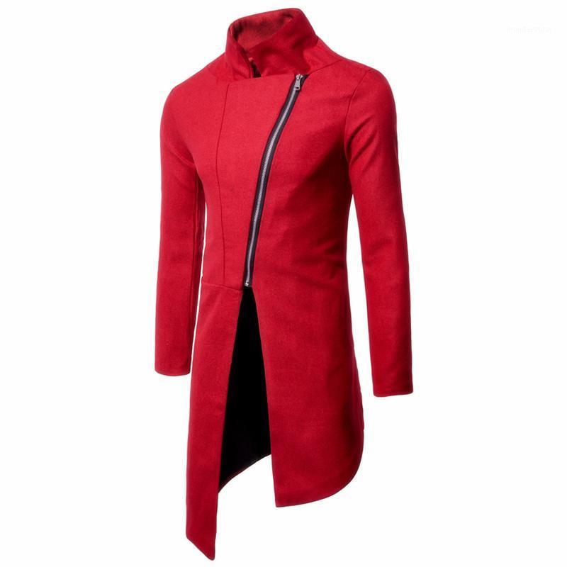 Men's Wool & Blends Mens Trench Coat Slim Fit Button Up Collar Fall Spring Zipper Pea Light Weight Soft Overcoat Korean Streetwear Cloth