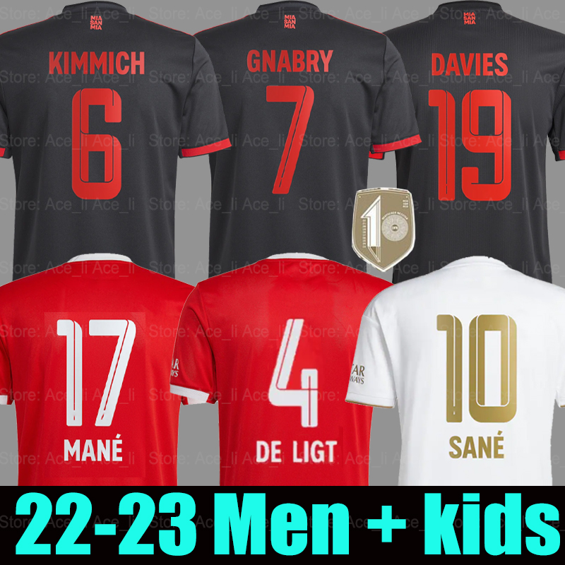 

22 23 DE LIGT soccer jersey SANE 10 Years Champions HERNANDEZ BAYERN GNABRY MUNICH GORETZKA MULLER DAVIES KIMMICH football shirt Men Kids kit set 2022 2023 uniforms, 22-23 home +patch