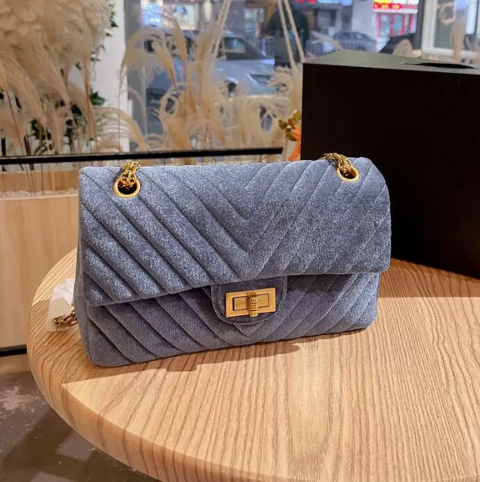 

SW 2.55 Chevron Velour Flap Designer Bags Gold Metal Hardware Chain Crossbody Shoulder Multi Pochette Black Blue Luxury Designer Handbags 25CM, Extra freight