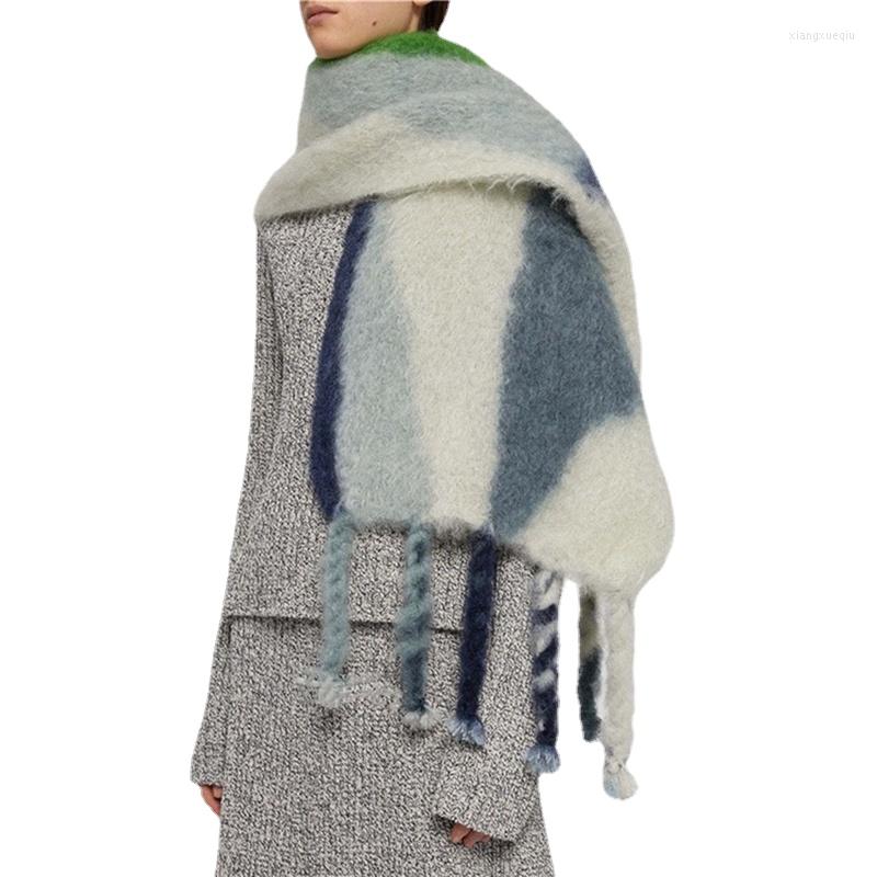 

Scarves 2022 Women Plaid Scarf Winter Pashmina Shawls Cashmere Thick Wraps Lady Tassel Warm Rainbow Hairy BufandaScarves