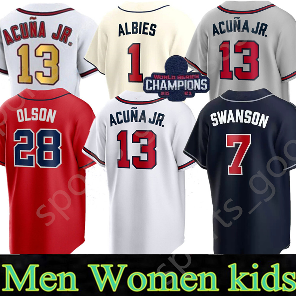 

2021 2022 Custom S-4XL 28 Matt Olson 13 Ronald Acuna Jr. Jersey 1 Ozzie Albies Freddie Freeman 7 Dansby Swanson Mike Soroka 10 Jones Baseball Jerseys, Colour 1