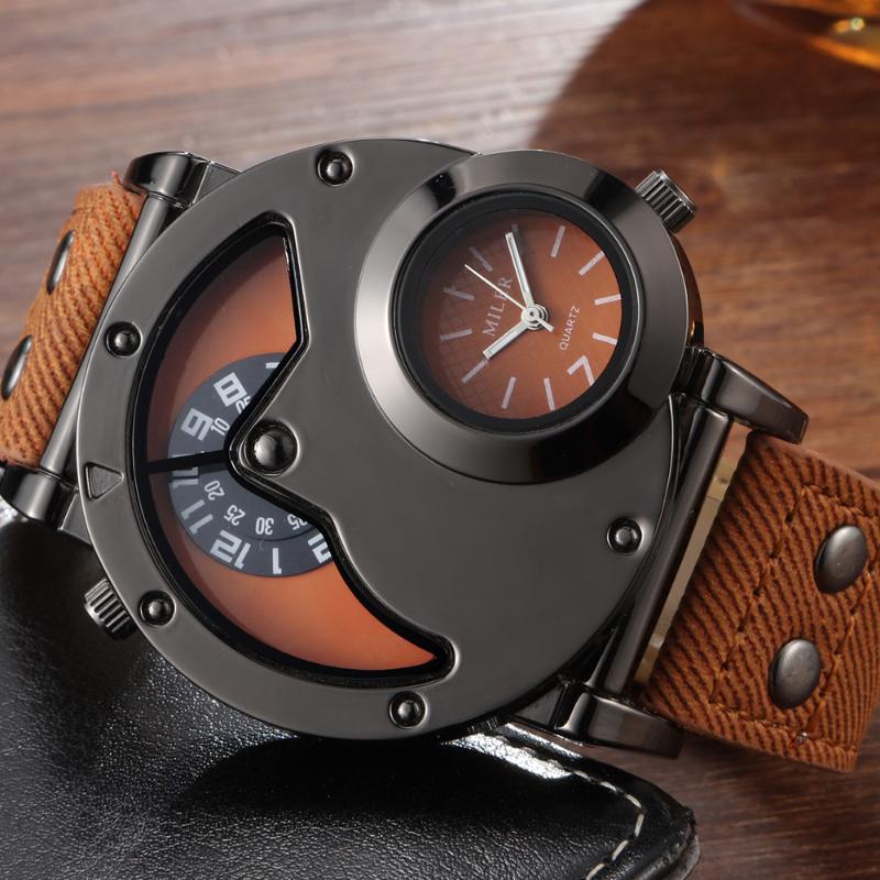 

Wristwatches Unique Big Dial Men Watch Analog Quartz Wristwatch Mens Leather Sport Military Wrist Watches Cool Full Black Relogio MasculinoW