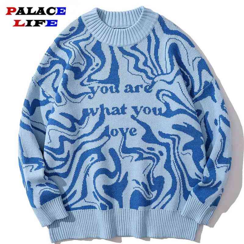 

Pullovers Men's Knitted Sweaters Zebra-stripe Water Wave Pattern Streetwear Oversized Harajuku O Neck Knitwear Men Clothing T220730, Yellow