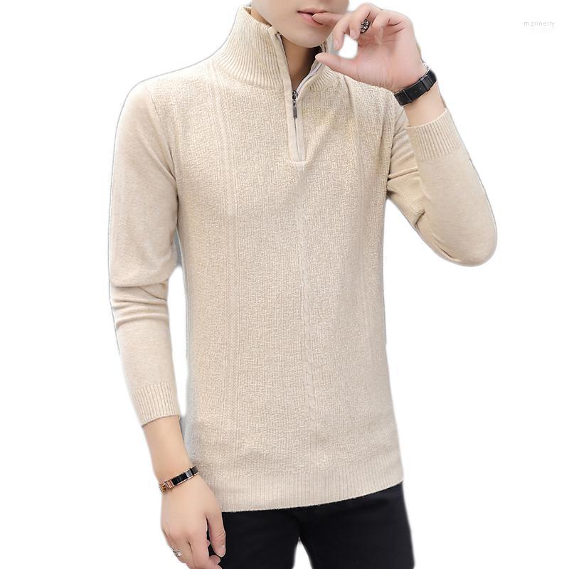 

Men's Sweaters 6 Colors Autumn Winter Solid Color Casual Slim Fit Brand Knitted Pullover Half Zipper Sweater Blouse XXXL Mari22, Beige pullover men