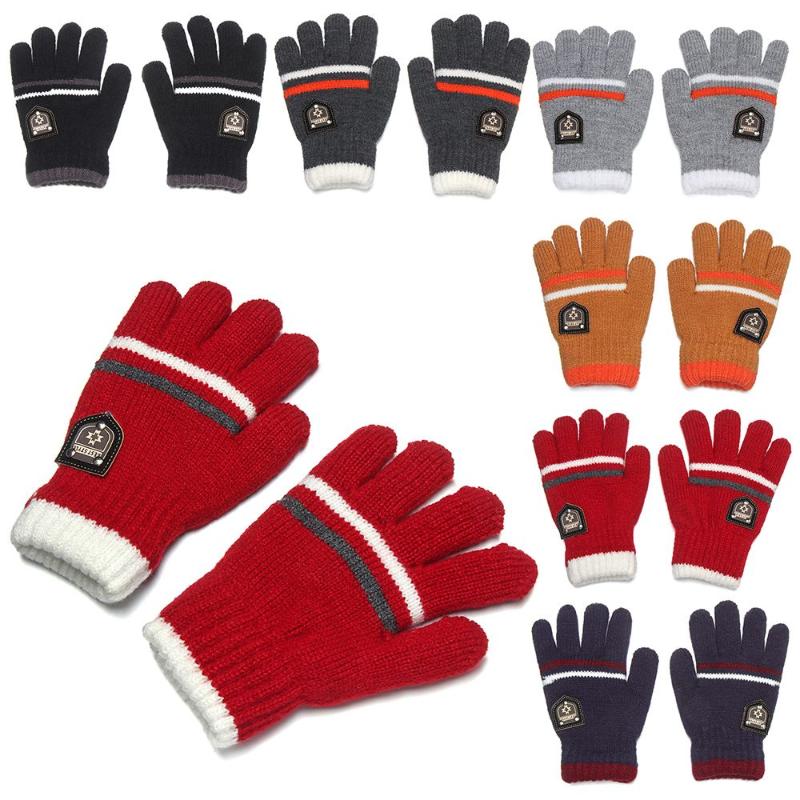 

Five Fingers Gloves Keep Warm Winter Children Thick Boys Girls Knitted Full Finger Mittens Kids