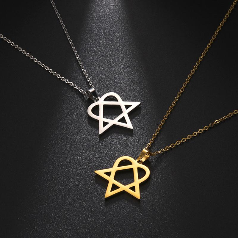 

Pendant Necklaces Classic Simple Personality Heartagram Star Heart Stainless Steel Necklace Women's Retro Sequin Coin Clavicle Necklaces