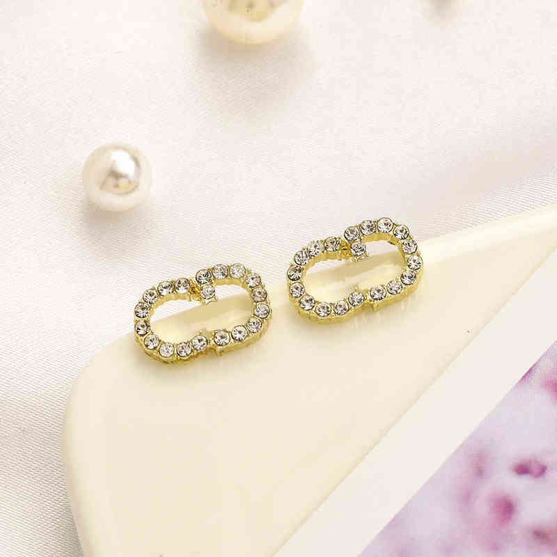 Fine French classic alloy diamond studded small earrings letters simple exquisite earrings women-image-782753259