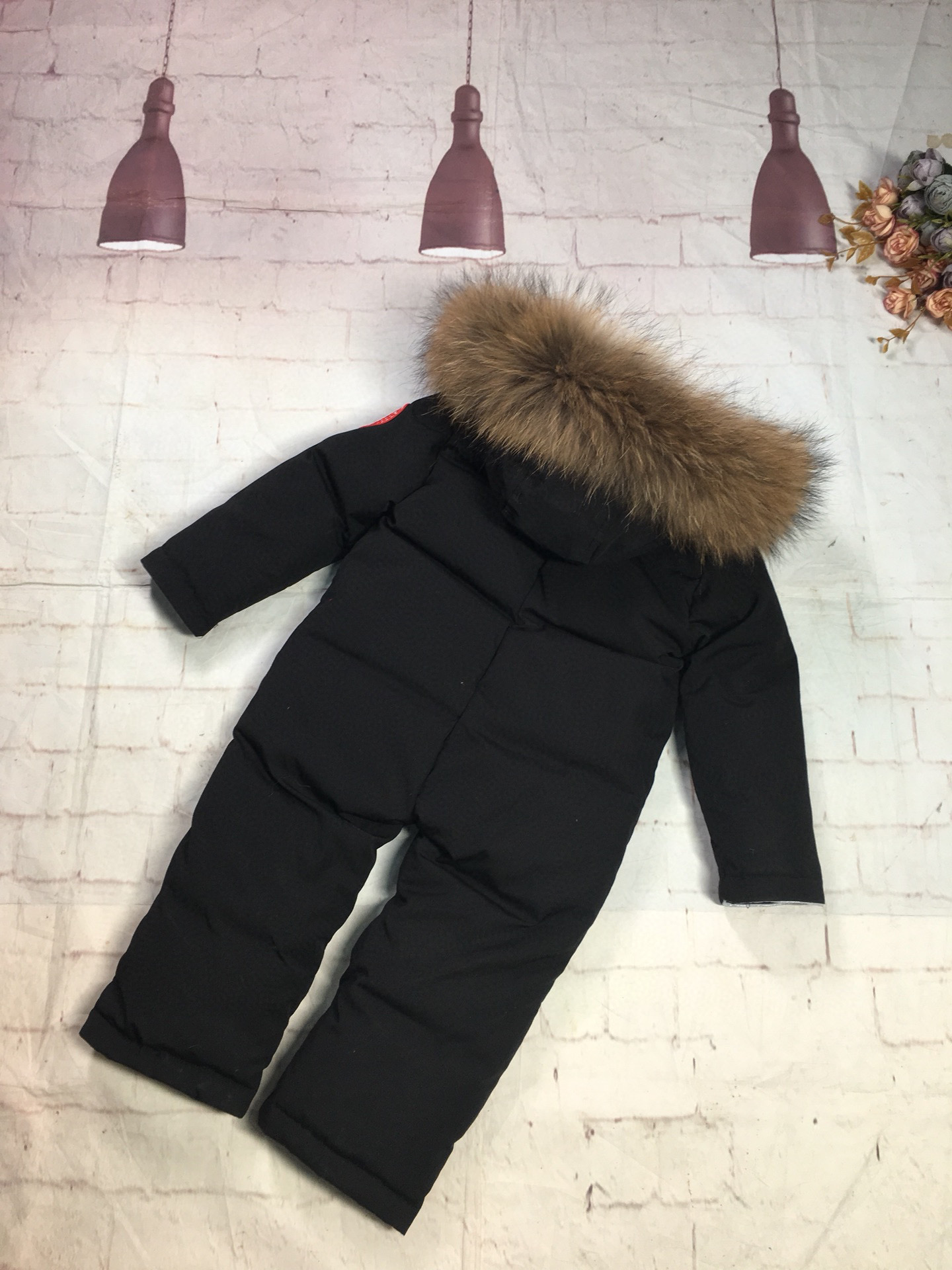 

luxury designer Thick warm Down camouflage Baby Kids Double zipper Real raccoon fur collar collar goose down Rompers boy girl jacket 2 piece set