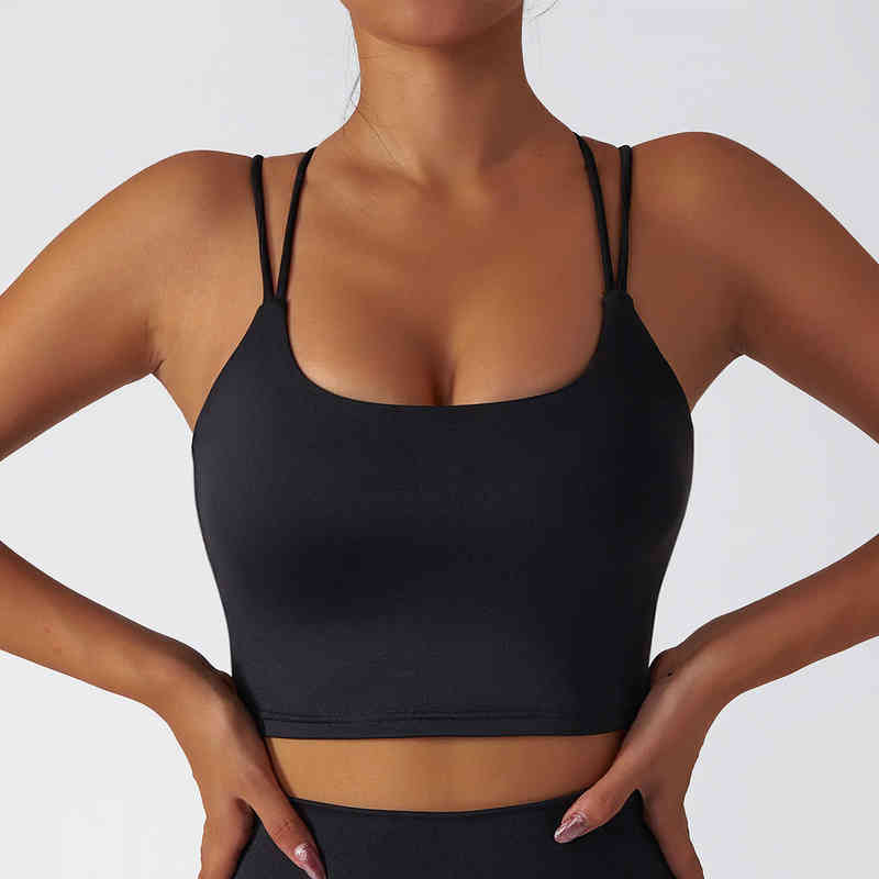 

2022 Summer New Strap Crop Tops Women Breathable Running Underwear Fitness Bra Nude Fabric Yoga Bra Vest T220725, Black