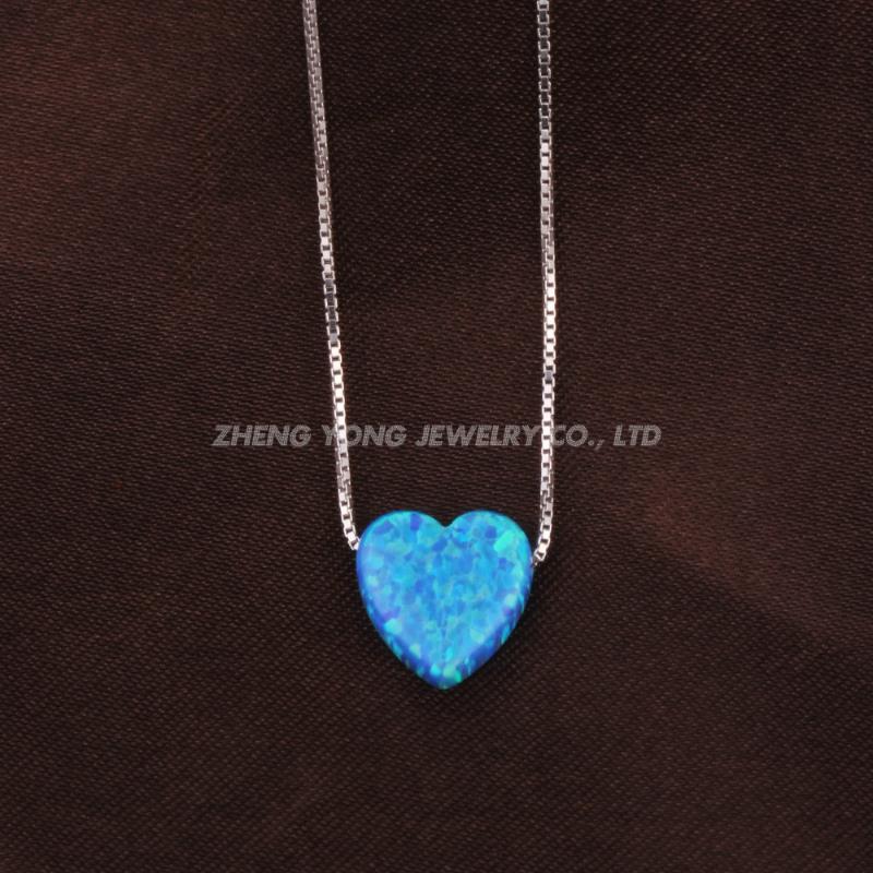 

Pendant Necklaces Elegant Fashion 925 Silver Box Chain Necklace OP05 Blue Heart Opal For GiftPendant