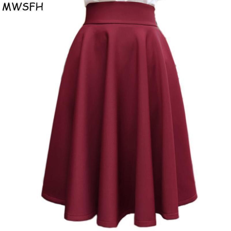 

In The Autumn Winter Grown Place Umbrella Skirt Retro Waisted Body Skirt Europe And The Code Word Pleated Skirt for Female Y200326, Wine red skirts