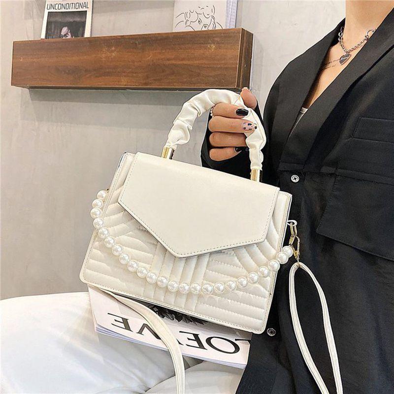 

Evening Bags Women Pearl Chain Purse Lattice Clutch Small Crossbody Shoulder Bag With Strap Leather For Top Handle BagEvening, Beige