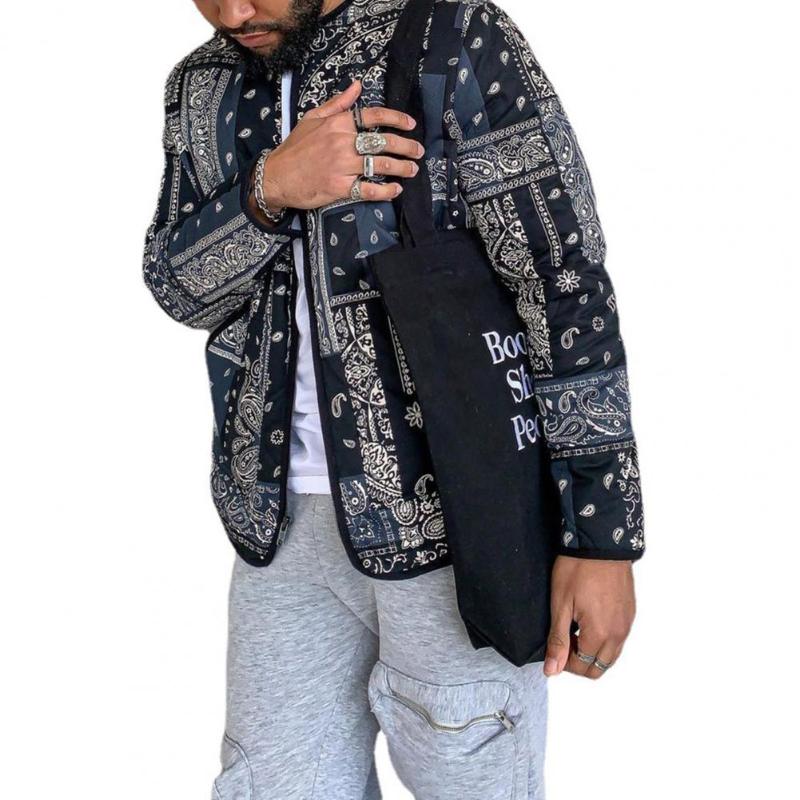 

Men's Jackets Chic Men Jacket Warm 3D Cutting Casual Coat Retro Pattern Print Leisure Outwear Top, Black