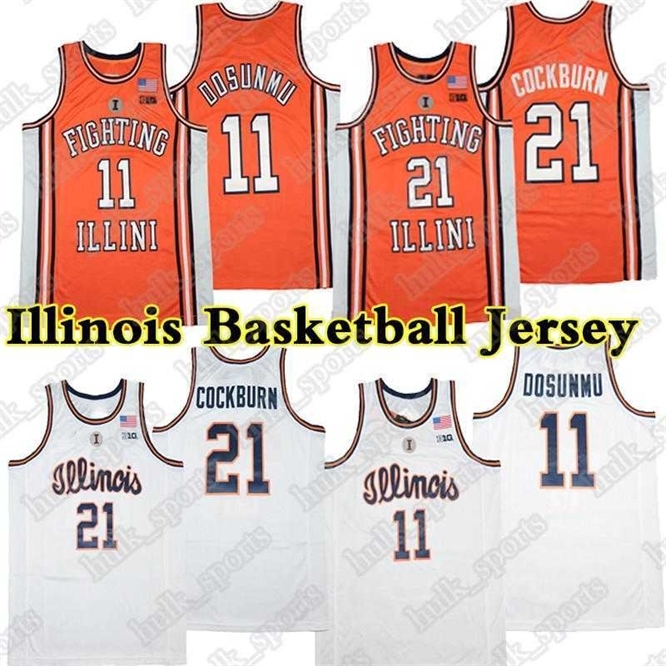 

Xflsp 2021 Illinois Basketball Jerseys Fighting Illini NCAA College Ayo Dosunmu Kofi Cockburn Trent Frazier Da'Monte Williams Miller Curbelo Feliz, #11 dosummu